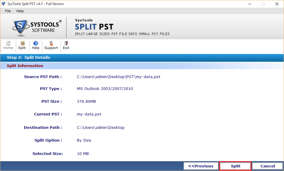 Split information